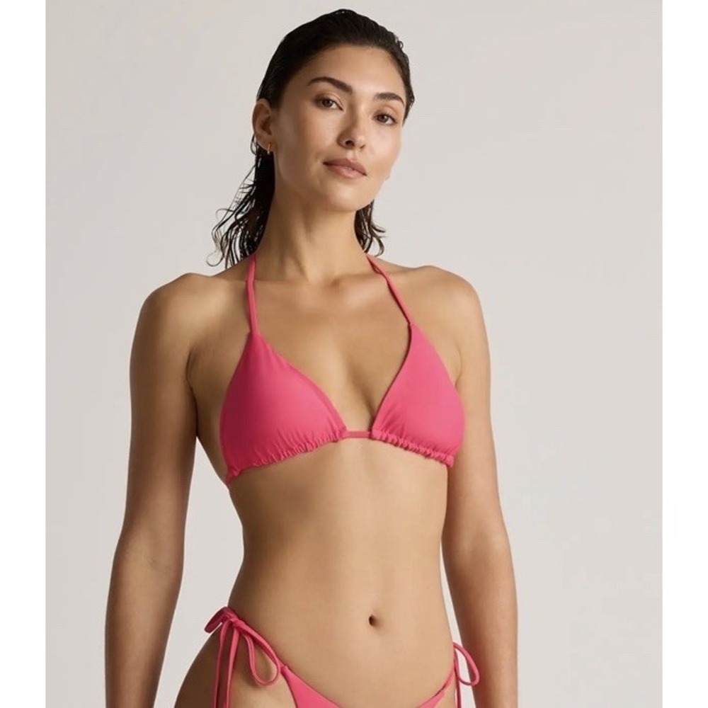 Quince Italian Triangle Bikini Top String Small Hibiscus Pink‎ Padded NWT
